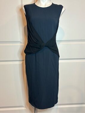 Cedric Charlier Navy Black Sleeveless Twist Waist Sheath Dress 10